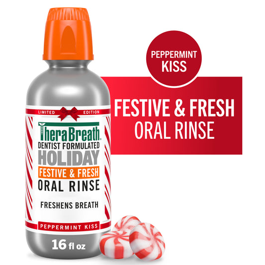 TheraBreath Limited Edition Holiday Festive & Fresh Oral Rinse, Peppermint Kiss